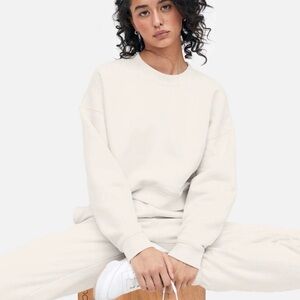 Mate The Label Organic Cotton Cropped Crew Neck Sweatshirt in Bone